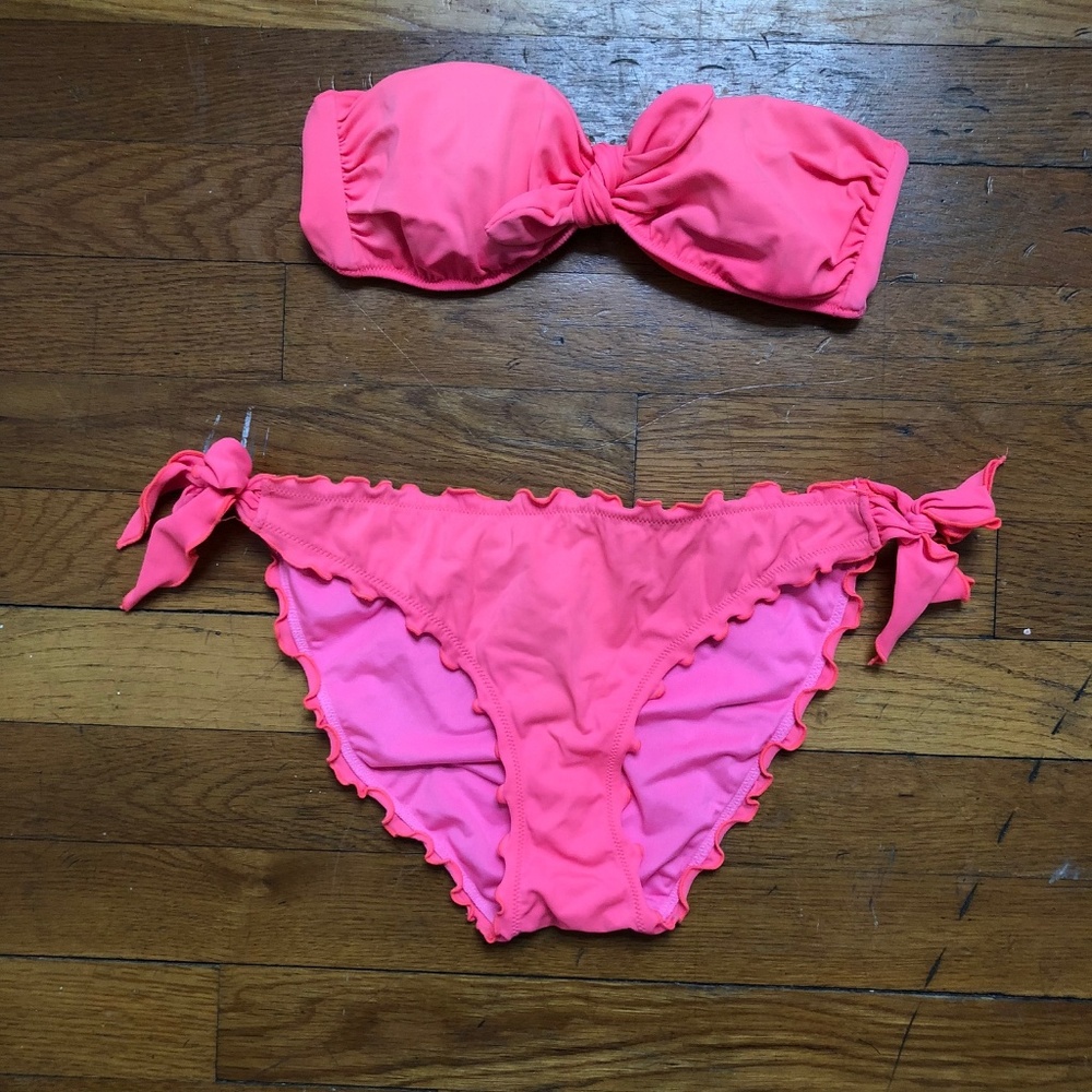 Victoria Secret Hot Pink Ruched Swim Bottom - M